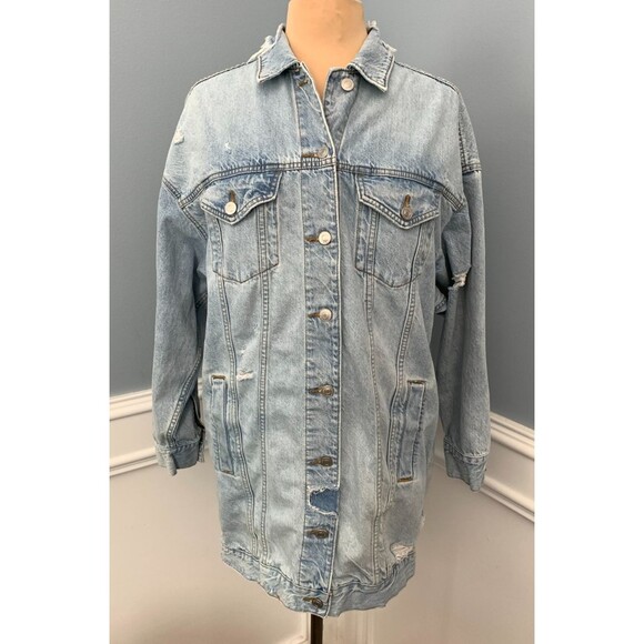 American Eagle Jacket Womens M Oversized Boyfriend Distressed Trucker Y2K Denim - Picture 1 of 11
